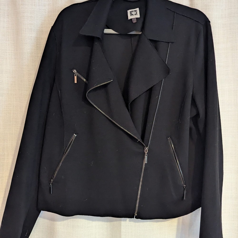 Anne Klein Black Leather Jacket with Asymmetric Zippers